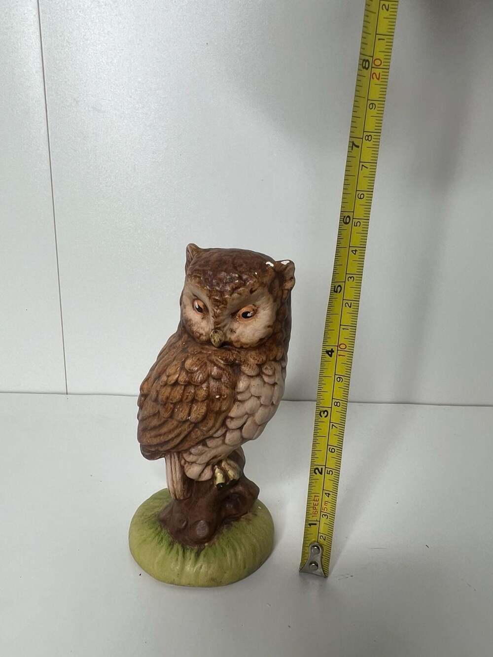 Vintage Hand-Painted Ceramic Owl Figurine on Tree Stump